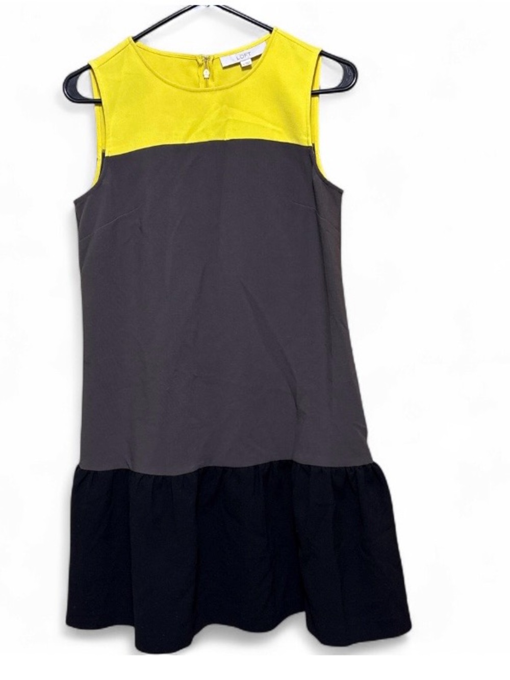 LOFT Colorblock Drop Waist Ruffle Hem Dress Yellow Black Size 4
